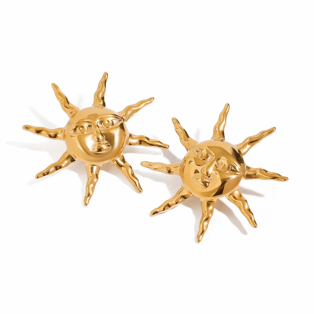 18K Stainless Steel Stylish Vintage Hammer Pattern Smiling Sun Earrings Women Trendy Charm Metal Chic Statement Jewelry