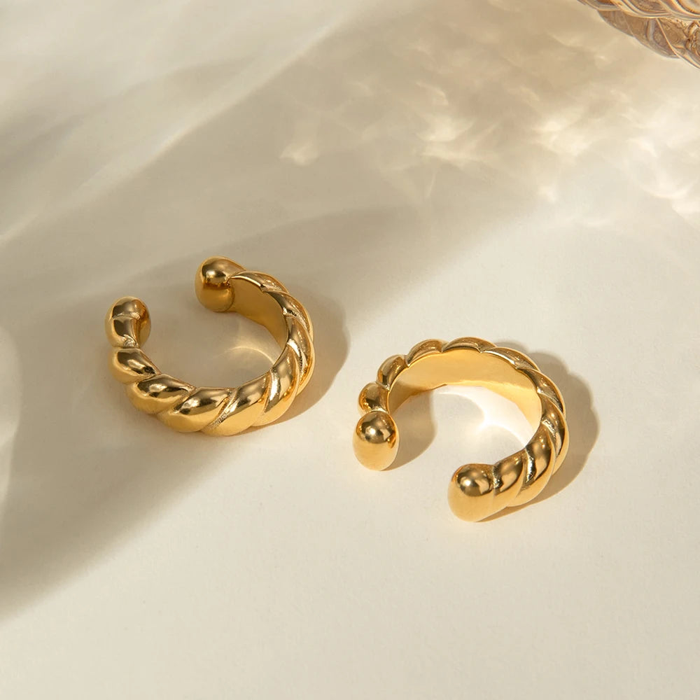 18k forgyldt rustfrit stål Delikat Glat Tykt Sejlgarnformet Runde Øreclips Kvinder Charmerende Vandtæt Statement Smykker