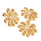 18k vergoldetes minimalistisches leichtes gemütliches Sonnenblumen-Design klebriges Kunststoff-Perlen-Ohrring-Ring-Set personalisierter Statement-Schmuck