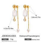 18kゴールドメッキステンレススチールボールスクエアイミテーションパールホワイトジルコンイヤリング女性用アレルギー防止ガラギフトジュエリー