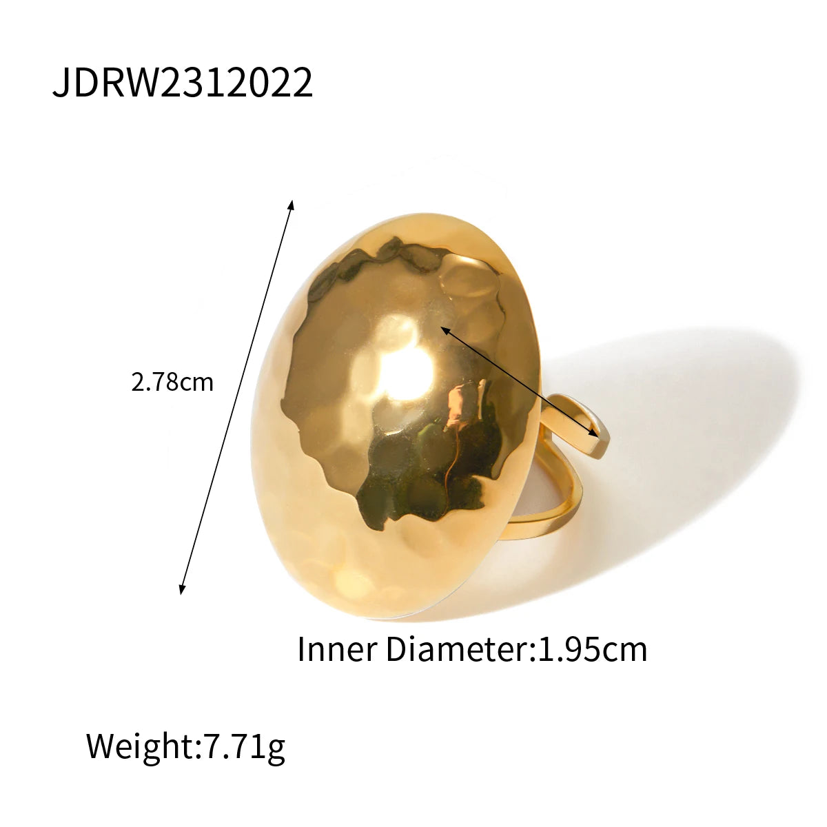 スタイリッシュでユニークな金属製ステンレススチール18kゴールドメッキ女性用ハンマーグレインパターンディスコオーバルイヤリング/リングセットホリデージュエリー
