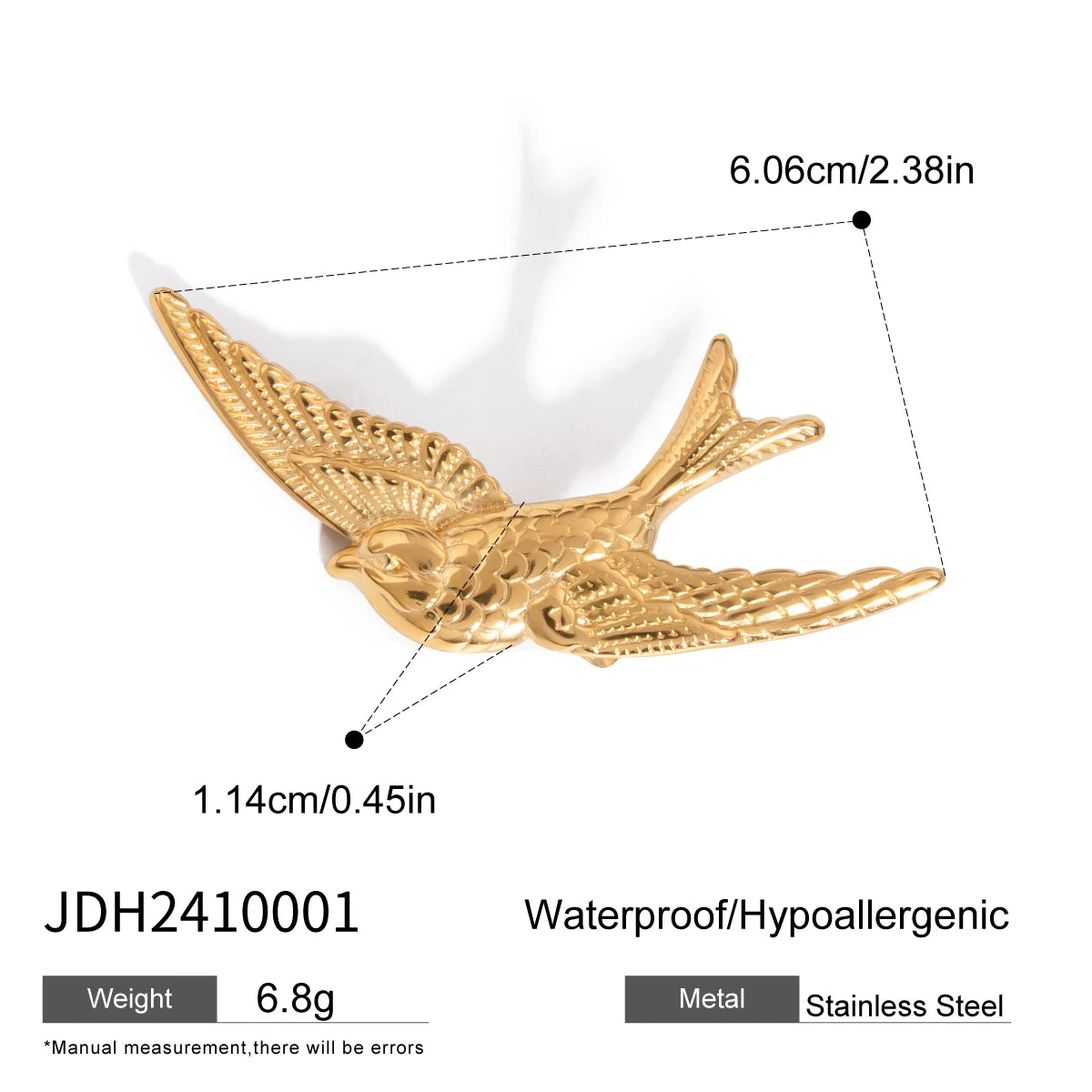 Minimalistiske 18 karat forgyldte Retro Swallow Øreringe Hårclips i rustfrit stål Damer Rustfast Udsøgte smykker Bijoux