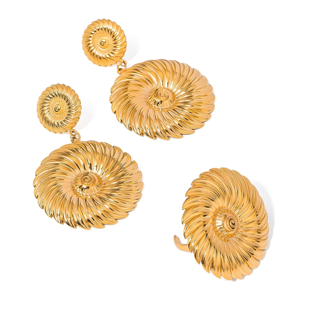 Metaltekstureret 18K guldbelagte geometriske runde gevind, åbne ring ørestikkere sæt rustfrit stål Chunky anløbningssikre smykker