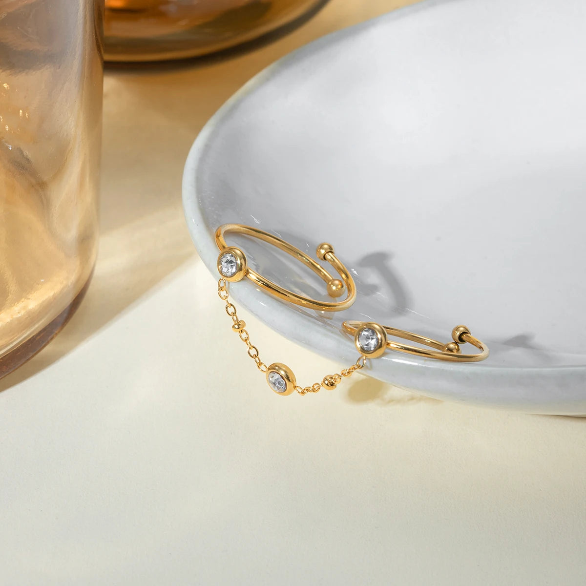 Light Cozy 18K PVD Plated Stainless Steel Delicate Fine Two Pairs A Set of Fingertip Opening Rings Trendy Women Premium Jewelry