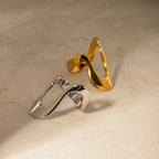 Bague géométrique simple irrégulière en acier inoxydable plaqué or 18 carats étanche, bijou distinctif élégant anti-allergique