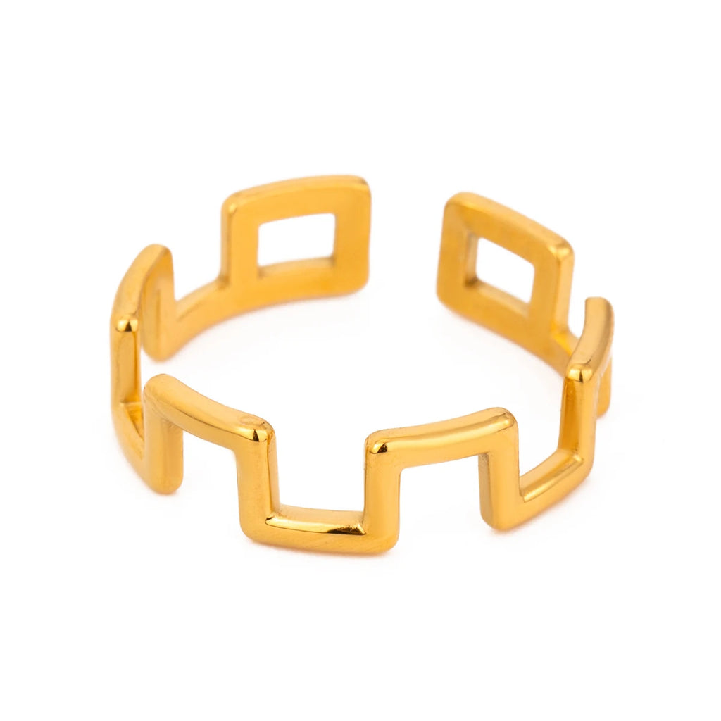 18K PVD minimalistischer rostfreier Edelstahl quadratischer Citadel-Open-End-Ring für Damen stilvoller täglicher antiallergischer Schmuck