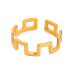 18K PVD minimalistischer rostfreier Edelstahl quadratischer Citadel-Open-End-Ring für Damen stilvoller täglicher antiallergischer Schmuck