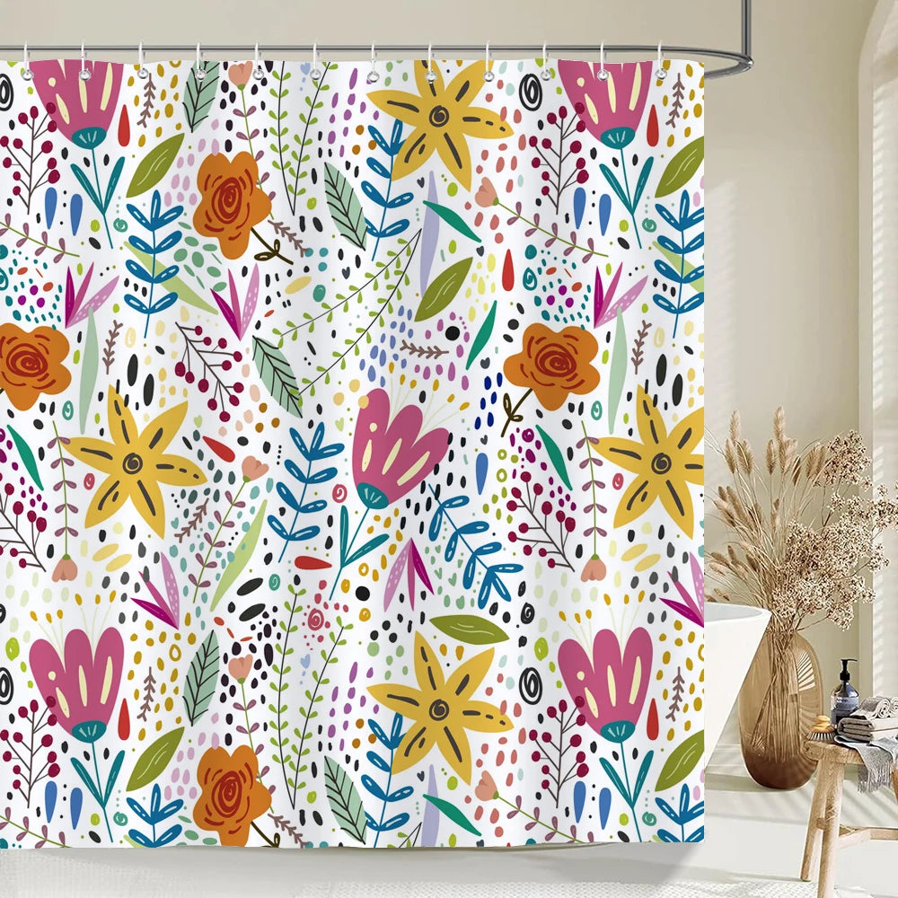 Nordic Shower Curtain Flower Plant Pattern Bathroom Curtains Bath Screen Waterproof for Home Bathroom Decor Print Shower Curtain