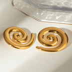 Pendientes giratorios de hilo liso de acero inoxidable chapados en oro de 18K, amuletos para mujer, textura metálica, joyería impermeable, regalo para gala