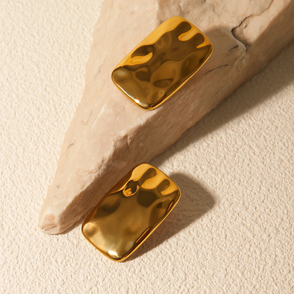 18k forgyldt rustfrit stål Minimalistisk rektangulære hammer korn øreringe Forhindrer allergi Temperament Mode charmsmykker