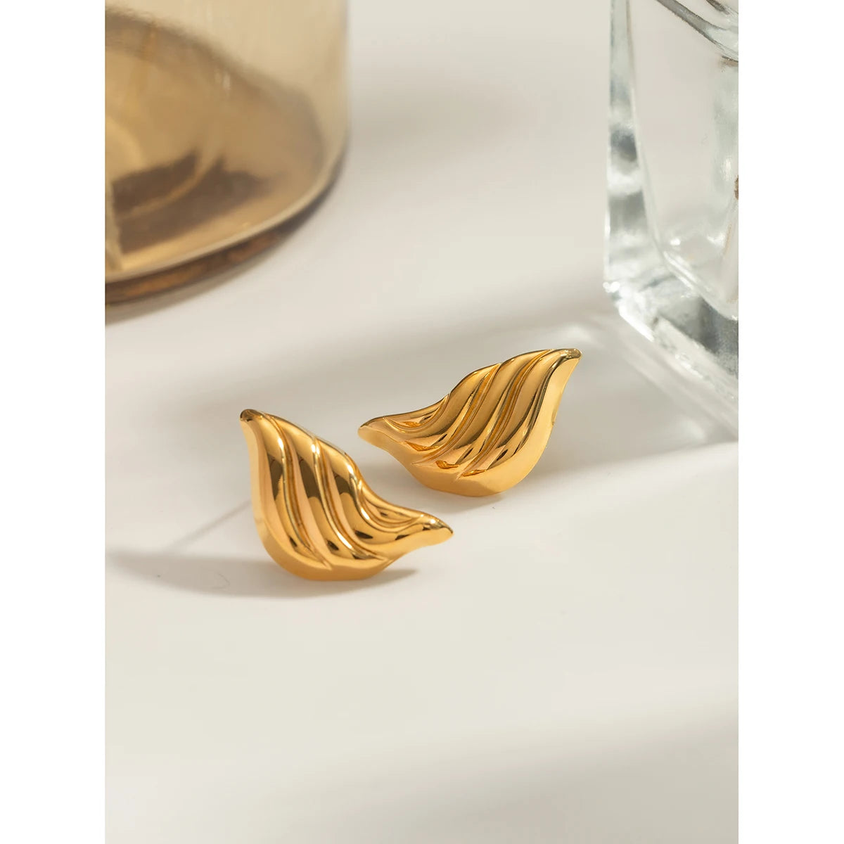Brincos Vintage Listrados em Gota de Fluxo Líquido Banhados a PVD 18K Aço Inoxidável Feminino Metal Antialérgico Joias Estilosas