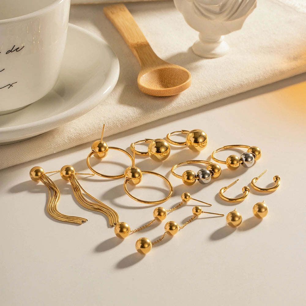 Kadınlar için Minimalist Paslanmaz Çelik Top Damla Küpe Seti Tasarım Rahat Yuvarlak Kolye Bayan Takı Hediyesi Pendientes Mujer