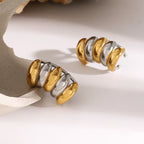 18K PVD-belagt rustfrit stål, farvematchende flerlags øreclips Metalisk dame charme Stilfuldt fest sommererklæring smykker