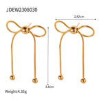 Minimalist Bow Tassel Earrings Open Ring Necklace Combination Jewelry Women Trendy 18K Gold Stainless Steel Daily Wearing