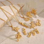 Trendy 18k Stainless Steel Seahorse Shape Ring Necklace Earrings Women Statement Charm Texture Rust Proof Trendy Jewelry Gift
