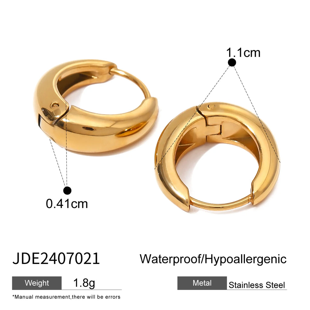 18K Gold Plated Stainless Steel Big Smooth Ear Buckle Women Metal Waterproof Fashion Charm Daily Jewelry Gift