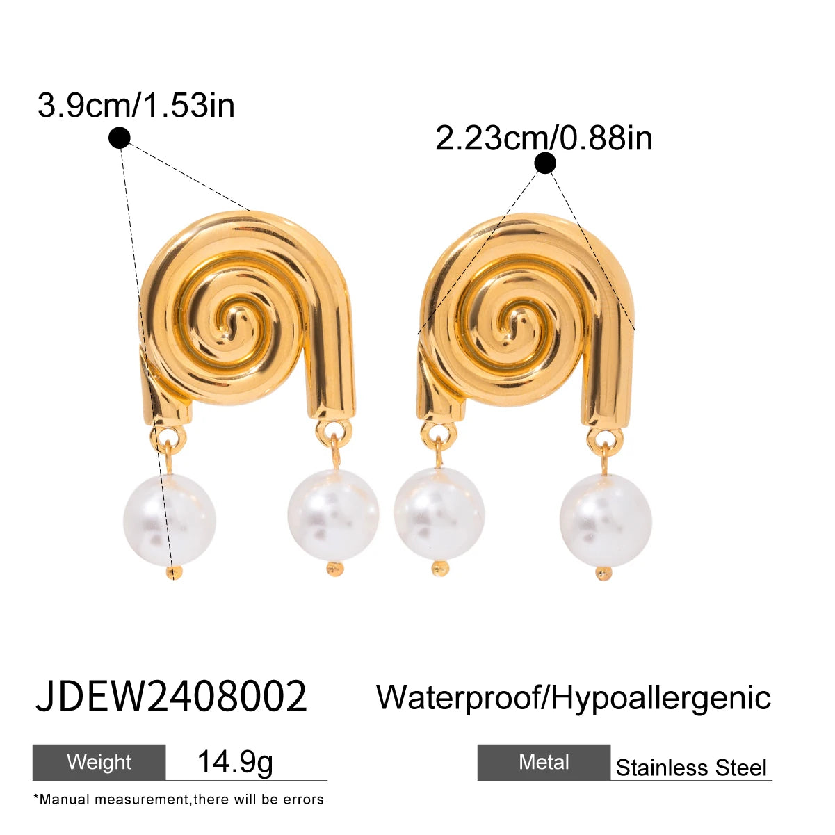 Personalisierte 18K Edelstahl Spiralförmige Gestreifte Conch Glas Perlen Hängende Ohrringe Damen Anti-Allergisch Eleganter Trendiger Schmuck