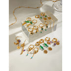 18K Gold Plated Charm Natural Stone Pentagram Moon Smooth Hoop Earrings Women Stainless Steel Fashion Jewelry Gala Gift