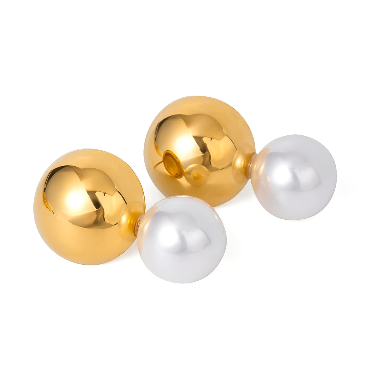 Trendy 18k Stainless Steel Vintage Imitation Pearl Hollow Steel Ball Earrings Women Statement Charm Texture Rust Proof Jewelry