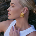 18K PVD Plated Fashion Vintage Rectangle Triple Layered Earrings Stainless Steel Women Prevent Allergy Trendy Daily Jewelry