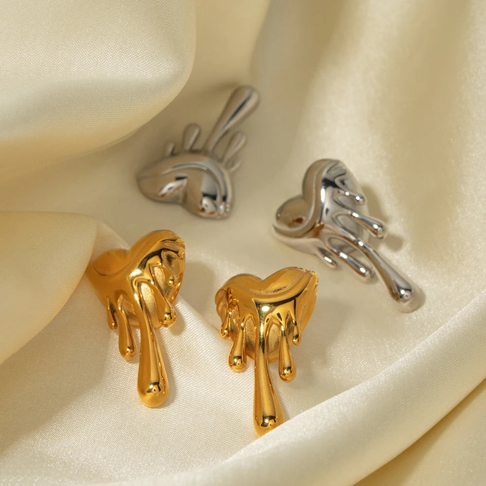 Rustfrit stål uregelmæssigt geometrisk kærlighedshjerte flydende smeltende øreringe 18K guld PVD belagt Glat kvinder Trendy mode smykker