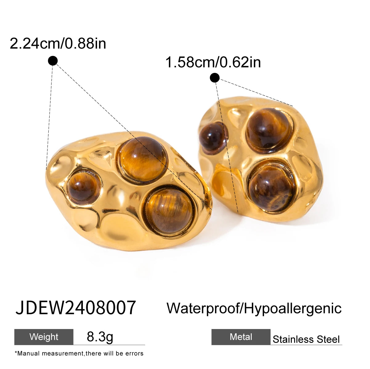 18k forgyldt rustfrit stål indlagt natursten Tigereye øreringe Halskæde serie Bijoux Femme vandtætte smykker