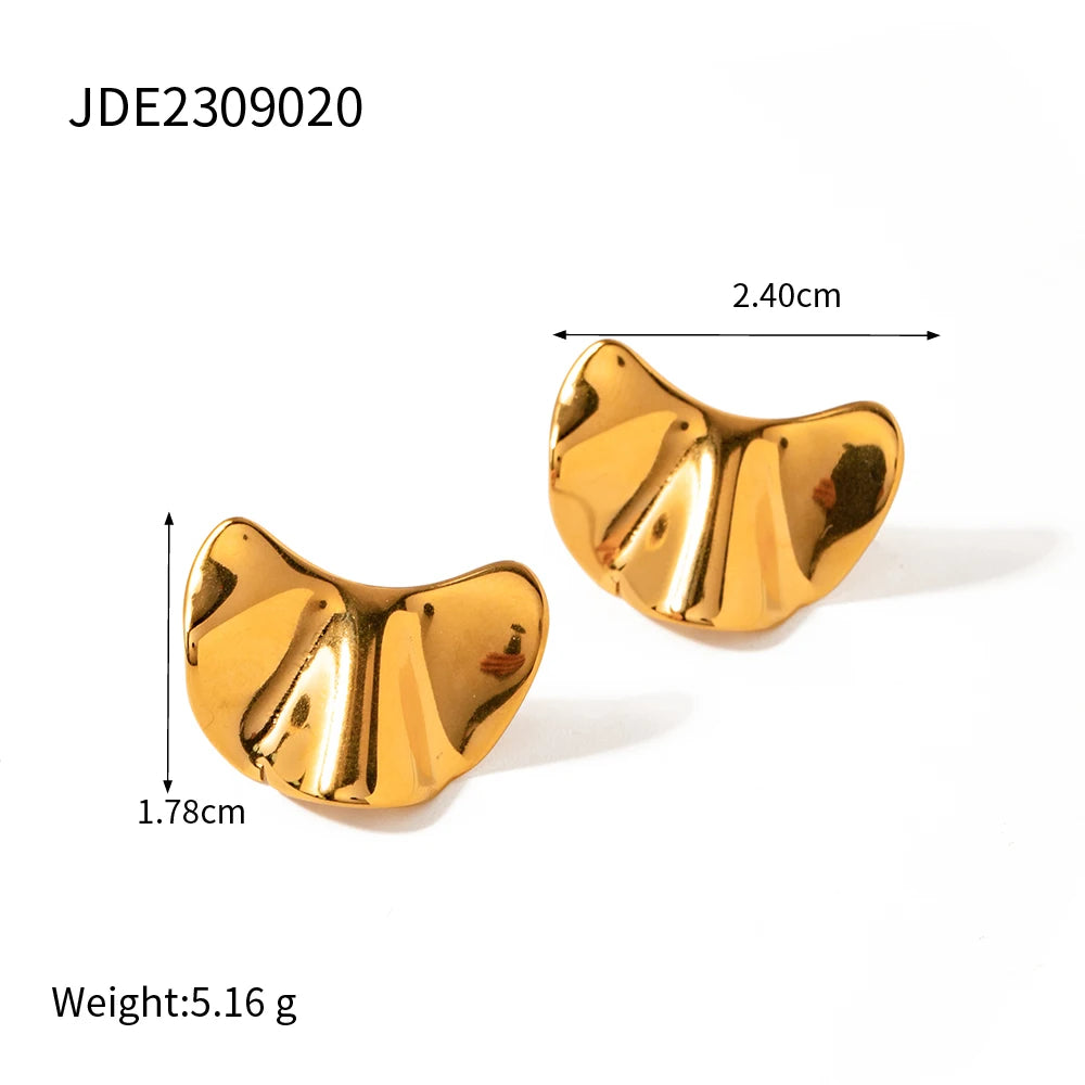 Stainless Steel 18k Gold Plated Minimalist Metal Textured Irregular Convex Stud Earrings Waterproof Femme Chic Stylish Jewelry