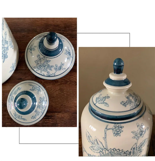 Retro Blue Flower Ceramic Jar Storage Bottle Antique Blue and White Porcelain Flower Vase Desktop Decoration Crafts Jar Bottle