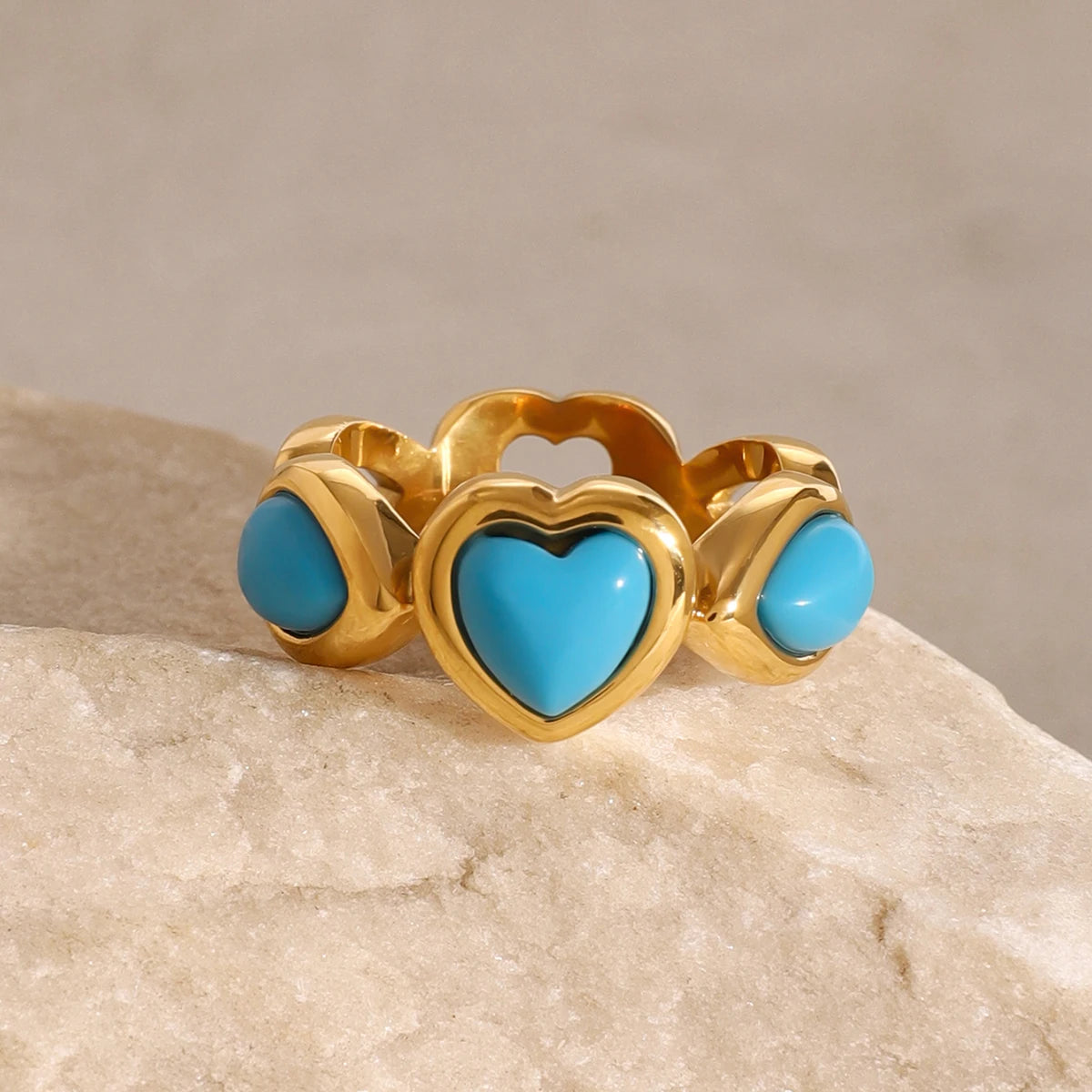 Anillo cerrado de corazón azul de amor minimalista de 18k para mujer, encantador, de acero inoxidable, impermeable, atractivo y a prueba de óxido