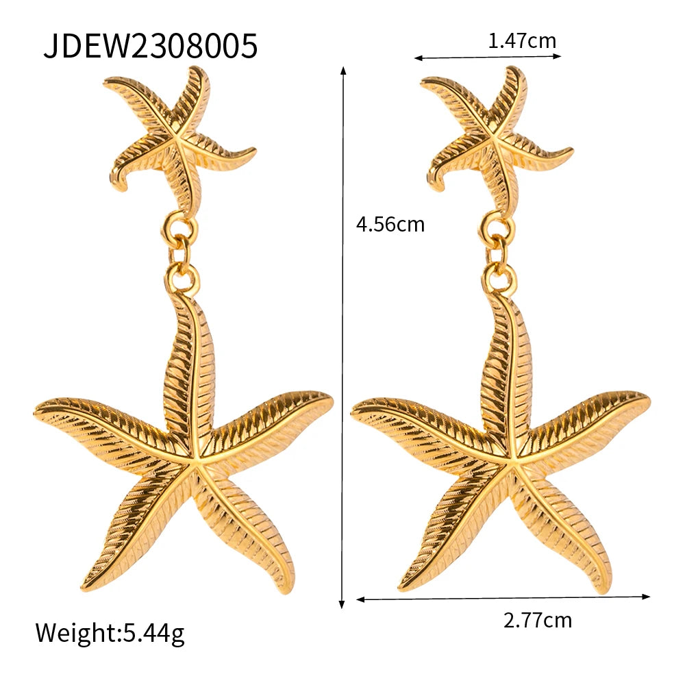 18K vergoldete Edelstahl-Seestern-Steckerohrringe, antiallergisches Metall, wasserdichter Statement-Schmuck für Frauen, Strandgeschenk