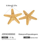 18K vergoldete Edelstahl-Hammerkorn-Stern-Meer-Ohrringe Damen Charms Metallstruktur Wasserdichter Schmuck Gala Geschenk