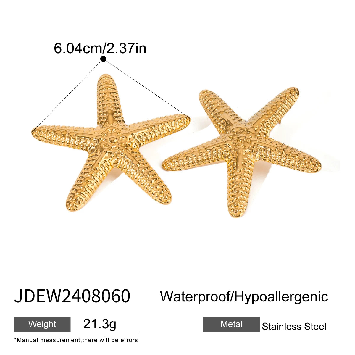 18K vergoldete Edelstahl-Hammerkorn-Stern-Meer-Ohrringe Damen Charms Metallstruktur Wasserdichter Schmuck Gala Geschenk