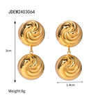 Brincos de Pingente Redondo Convexo com Fio Banhados a Ouro 18K em Aço Inoxidável Personalidade Declaração Estilo Joias Femininas à Prova d'Água