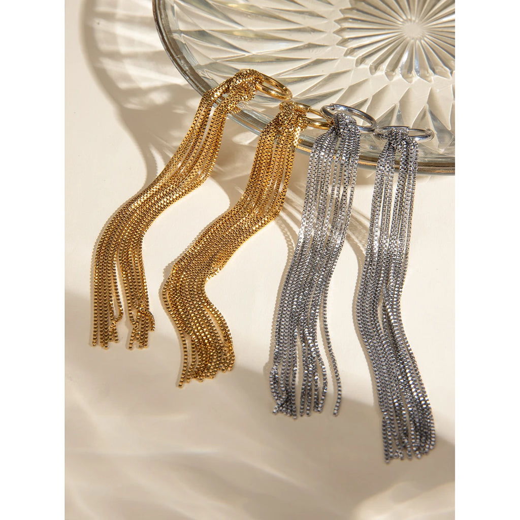 Personalisierte 18K PVD-beschichtete Sommer-Schlangen-Knochenkette mit geknoteten Fransen-Ohrringen aus Edelstahl, minimalistischer Mode-Schmuck mit Charme