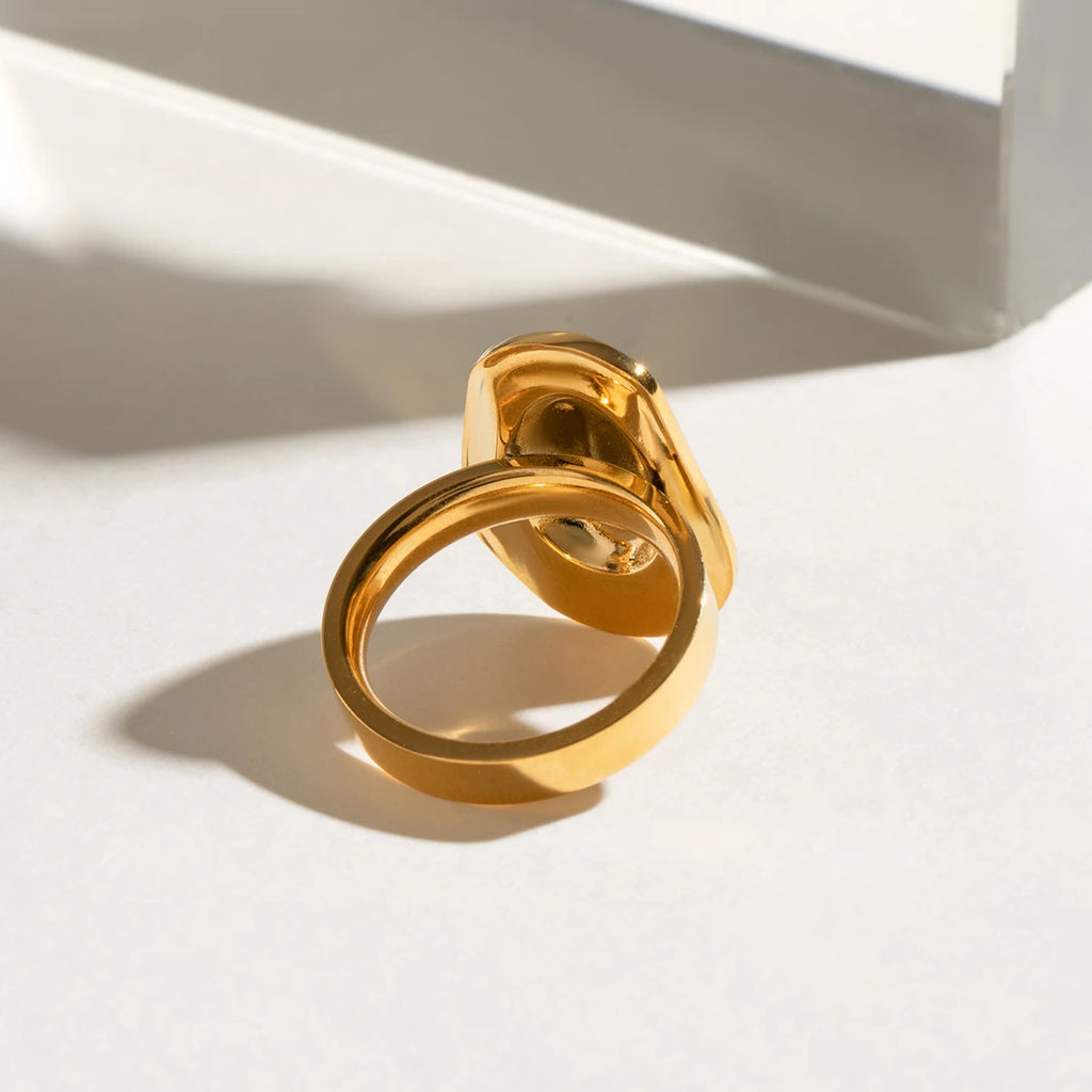 Talla 7 Anillo de Diseño de Sombrero Geométrico Liso de Acero Inoxidable Impermeable Minimalista Chapado en PVD 18k Encanto de Metal para Mujer Joyería Chic