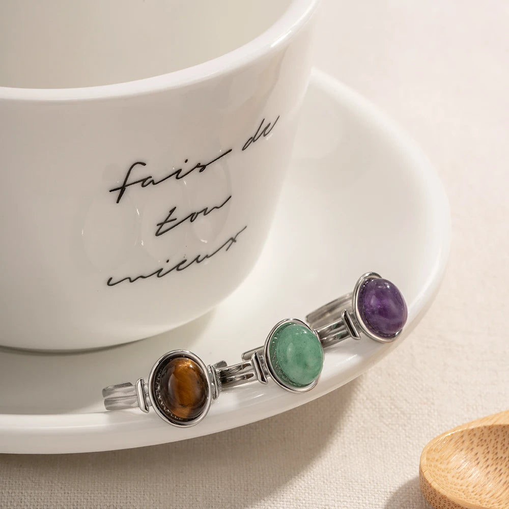 Vintage Classical Steel Color Rings For Women Stainless Steel Half-Open Design Tarnish Free Eco-Friendly Ladies Jewelry Gift