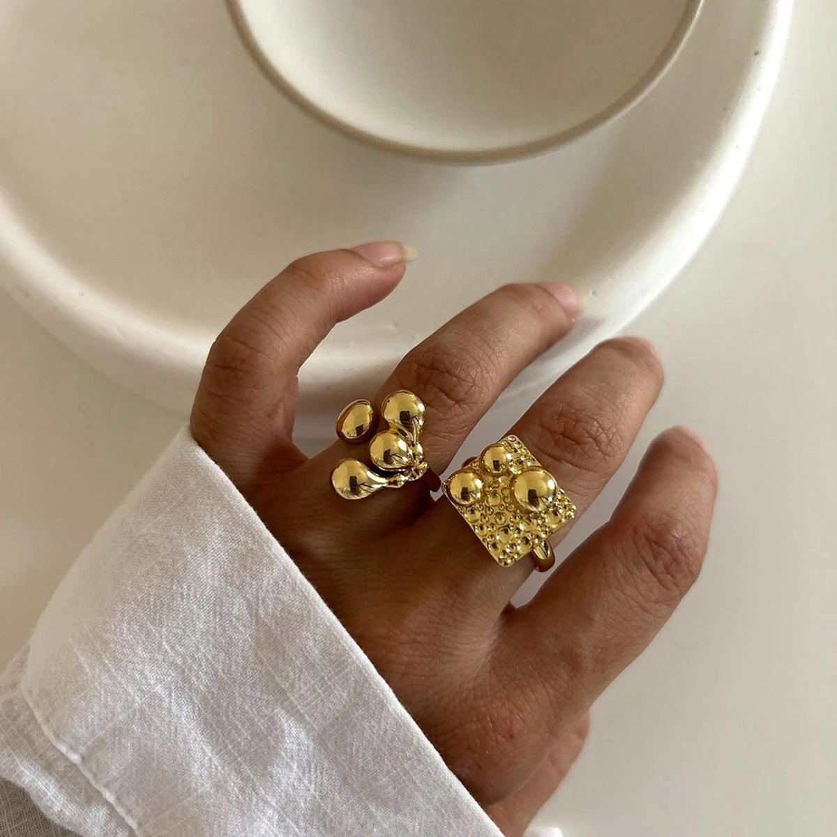 Anti Allergic 18K PVD Gold Plated Rust Proof Stainless Steel Asymmetrical Encircle Claw Open Ring Minimalist Finger Jewelry