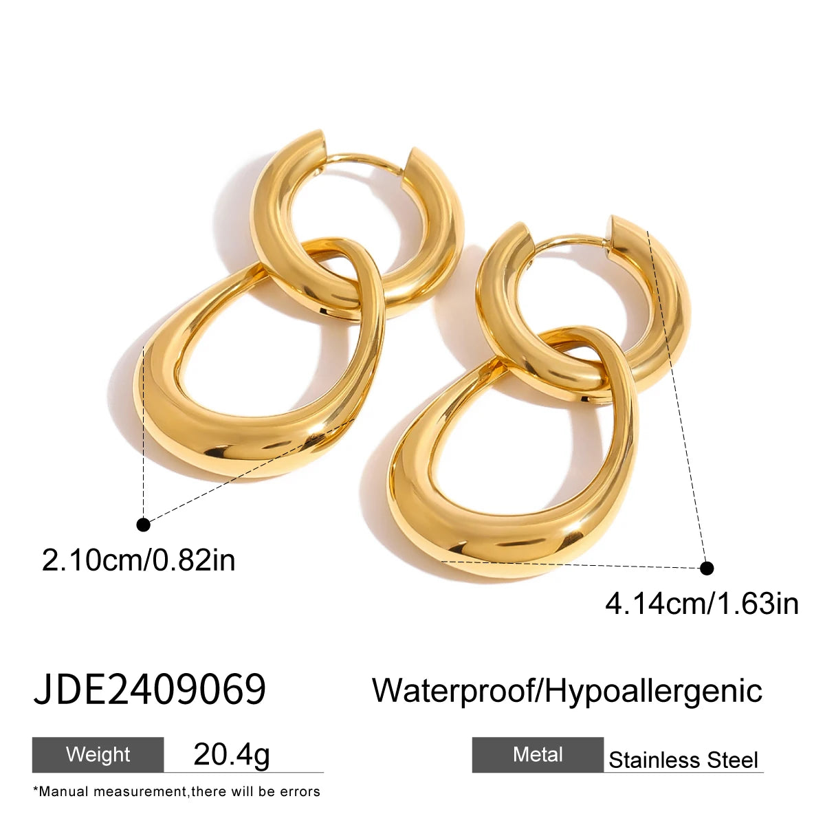 Minimalista Pendiente Circular Hueco Irregular Liso de Acero Inoxidable Chapado en Oro de 18k Joyería de Encanto Moderna para Mujer