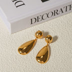 Brincos Pingente Gota de Água Hemisfério Fashion Chique Geométrico em Aço Inoxidável Banhado a Ouro 18K Charme Grande Joia para Orelha Feminina