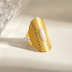 Trendy Horse Eye White Jade Oval Opening Ring Stainless Steel Metal 18K PVD