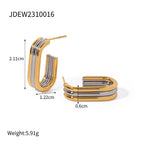 Orecchini a cerchio a tre strati abbinati in acciaio inossidabile placcato oro 18K a forma di C, oro e argento, per donna, impermeabili, gioielli con charm