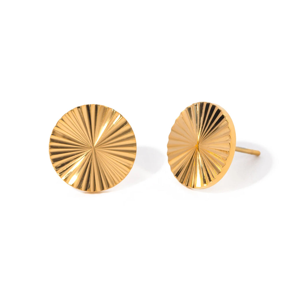 18K PVD-beschichtete Edelstahl-Ohrstecker in runder Sonnenform, hohe Qualität, geometrisch, wasserdicht, exquisite Schmuckgeschenke für Frauen