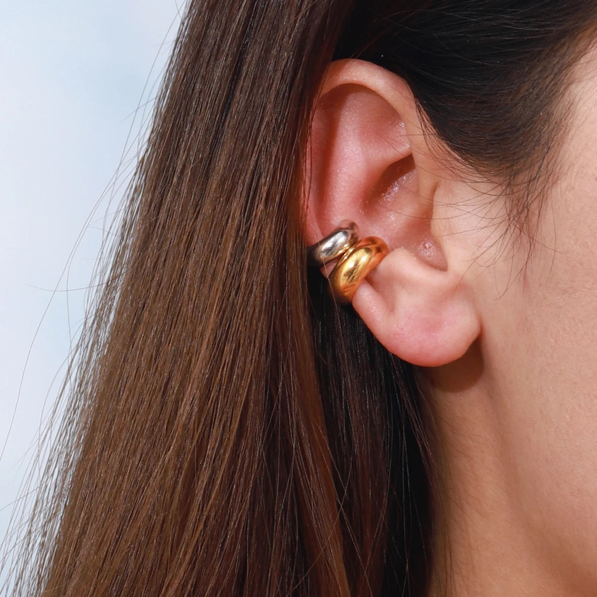 Zora Modern Minimalistisk 18K forgyldt rustfrit stål guldøreringe kombination sølv øreringe AB øreclips øreringe par