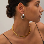 18kゴールドメッキ スタイリッシュなゴールド＆シルバー マッチングC字型イヤリング ステンレススチール レディース アレルギー防止 メタル 独特なジュエリー