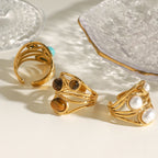 Минималистичное кольцо с круглым камнем тигровый глаз из водонепроницаемой нержавеющей стали 18K, женское, с разрезом, антиаллергическое, элегантное, с шармом ювелирное изделие