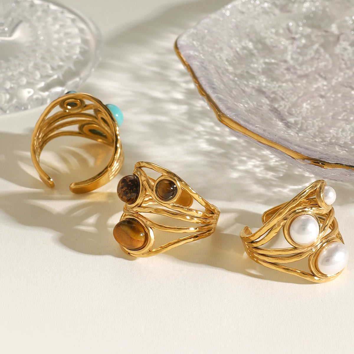 Минималистичное кольцо с круглым камнем тигровый глаз из водонепроницаемой нержавеющей стали 18K, женское, с разрезом, антиаллергическое, элегантное, с шармом ювелирное изделие