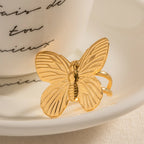 Exaggerated Stainless Steel Butterfly Open Ring For Women Vintage Creative Butterfly Adjustable Jewelry Gift Femme Bijoux - Grand Goldman
