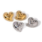 Charm Texture 18K Stainless Steel Metal Rust Proof Smooth Love Heart Stud Earrings Inlay Rhinestone Waterproof Stylish Jewelry