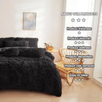 Ultra Soft Black Faux Fur 3-Piece Queen Comforter Set – Plush Fluffy Bedding with Duvet Cover and 2 Pillowcases