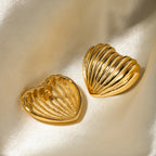 18k Gold Plated Stainless Steel Minimalist Striped Love Heart Earrings Statement Geometric Trendy European Party Jewelry - Grand Goldman